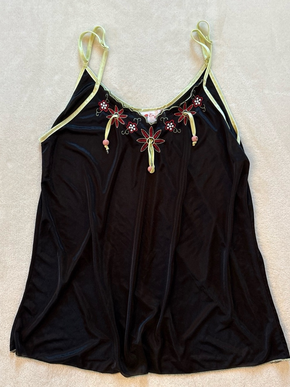 Vintage Y2k Black Green Floral Embellished Beaded E-Power Large Lingerie Dress